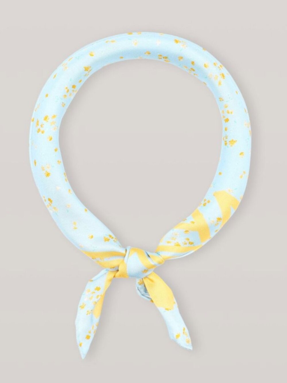 Ganni Blue Yellow Silk Satin Twill Square Scarf Floral Bandana Headwrap Neck Tie - Picture 5 of 5